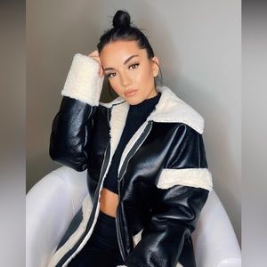 Black Faux Fur Trim Oversized Jacket